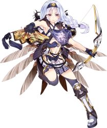 Rule 34 | 1girl, artist request, black hair, boots, bow (weapon), braid, full body, hairband, hand fan, holding, holding bow (weapon), holding fan, holding weapon, midriff, navel, official art, orange eyes, oshiro project:re, oshiro project:re, pleated skirt, skirt, sleeveless, solo, takaoka (oshiro project), thighhighs, transparent background, weapon, white hair