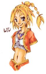 Rule 34 | 1girl, bad id, bad pixiv id, belt, blue eyes, blush, braid, chrono (series), chrono cross, collarbone, jacket, jewelry, kid (chrono cross), kuru, kuruuya, looking at viewer, lowres, multi-tied hair, necklace, open clothes, open jacket, pearl necklace, short sleeves, simple background, single braid, smile, solo, upper body, white background