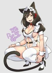 Rule 34 | 1girl, agawa ryou, animal ears, cat ears, cat tail, maid, maid headdress, navel, solo, tail