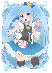 Rule 34 | 10s, 1girl, bad id, bad pixiv id, black thighhighs, blue eyes, blue hair, brooch, crown, cure princess, hand on own hip, happinesscharge precure!, heart, heart brooch, long hair, magical girl, matching hair/eyes, open mouth, precure, ratryu, shirayuki hime, skirt, solo, thighhighs, twintails, very long hair