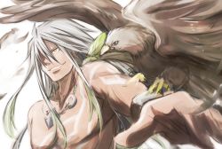 Rule 34 | 10s, 1boy, bird, grin, jewelry, long hair, male focus, mishiro (andante), necklace, topless male, smile, solo, tales of (series), tales of zestiria, tattoo, white background, white hair, yellow eyes, zaveid (tales)