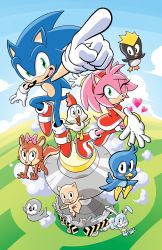 Rule 34 | 1boy, 1girl, absurdres, amy rose, animal ears, bird, black eyes, blue fur, blue sky, boots, bow, chicken, cloud, dress, eyelashes, flicky (character), furry, furry female, furry male, gloves, green eyes, hair bow, hairband, hedgehog ears, hedgehog tail, highres, index finger raised, looking at viewer, open mouth, penguin, pig, pink fur, quill, rabbit, red dress, red footwear, shoes, sky, smile, sneakers, socks, sonic (series), sonic the hedgehog, squirrel, tail, tracy yardley, walrus, white gloves, white legwear