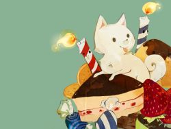 Rule 34 | birthday, cake, candle, candy, chocolate, cookie, cracker, dessert, dog, food, food focus, fruit, pochi-chan, pochi (pochikoro3987), pudding, puppy, self-upload, strawberry, sweets, white theme