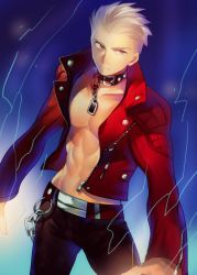 Rule 34 | 10s, 1boy, archer (fate), bad id, bad pixiv id, fate/extra, fate/extra ccc, fate (series), gradient background, jacket, male focus, naoko (juvenile), official alternate costume, red jacket, solo, white hair