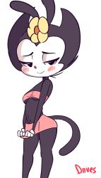 Rule 34 | 1girl, animal ears, animaniacs, animated, animated gif, artist name, bare shoulders, black eyes, blush, breasts, cameltoe, cat tail, cleft of venus, diives, dot warner, female focus, flower, furry, furry female, gloves, hair flower, hair ornament, half-closed eyes, hands up, heart, highres, legs apart, lifting own clothes, looking at viewer, navel, open mouth, panties, pink panties, pink skirt, signature, simple background, skirt, small breasts, smile, solo, standing, strapless, tail, teeth, tube top, underboob, underwear, white background, white gloves, yellow flower
