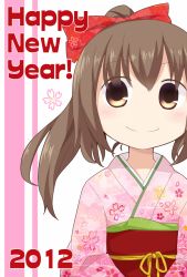 Rule 34 | 10s, 1girl, 2012, blush, brown hair, japanese clothes, kimono, new year, smile, solo, yamabuki (yusuraume)
