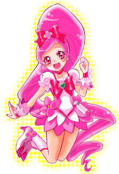 Rule 34 | 10s, 1girl, boots, bow, brooch, cure blossom, earrings, hair bow, hanasaki tsubomi, heart, heart brooch, heartcatch precure!, jewelry, long hair, magical girl, nail polish, open mouth, pink eyes, pink hair, ponytail, precure, ramune02, ribbon, skirt, smile, solo