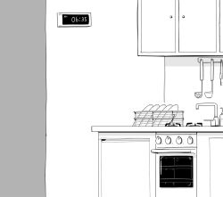 Rule 34 | cabinet, character request, dishes, faucet, girls&#039; frontline, greyscale, huqu, indoors, ladle, monochrome, oven, sink, timestamp