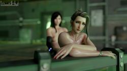 Rule 34 | 20s, 2girls, 3d, animated, artist name, bent over, black gloves, black hair, blender (medium), blonde hair, blue eyes, blurry, blurry background, bracelet, breasts, elbow gloves, final fantasy, final fantasy vii, final fantasy vii remake, gloves, glowing, implied futanari, implied sex, indoors, jewelry, large breasts, lewdhyl, lipstick, logo, long hair, looking at another, looping animation, makeup, materia, medium hair, moaning, multiple girls, nipples, ring, scarlet (ff7), signature, slapping, sound, square enix, straight hair, tifa lockhart, video