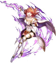 Rule 34 | armor, aura, black thighhighs, celica (fire emblem), dark persona, detached collar, duma (fire emblem), fire emblem, fire emblem echoes: shadows of valentia, fire emblem heroes, fujikawa arika, full body, highres, holding, holding sword, holding weapon, intelligent systems, long hair, nintendo, official art, possessed, possession, red armor, red hair, solo, sword, thighhighs, transparent background, weapon, white armor