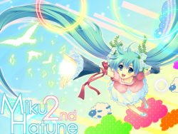 Rule 34 | 1girl, aqua eyes, aqua hair, bird, child-box, detached sleeves, female focus, flower, full body, hatsune miku, long hair, md5 mismatch, musical note, resolution mismatch, ribbon, rose, shoes, skirt, smile, solo, source smaller, twintails, very long hair, vocaloid
