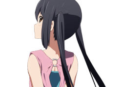 Rule 34 | 1girl, black hair, brown eyes, errant, from behind, k-on!, long hair, looking back, nakano azusa, o-ring, simple background, solo, twintails, white background