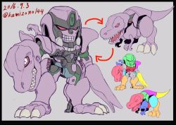 Rule 34 | 1boy, arrow (symbol), beast wars, beast wars: transformers, claws, clenched teeth, dinosaur, fangs, grin, insignia, kamizono (spookyhouse), machine, machinery, male focus, mecha, megatron, megatron (beast wars), no humans, open mouth, personification, red eyes, retro artstyle, robot, science fiction, smile, solo, teeth, transformers, transformation, twitter username, tyrannosaurus rex