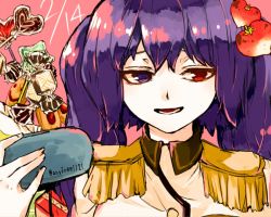 Rule 34 | 10s, 1girl, candy, dated, epaulettes, hair ornament, handheld game console, heart, heterochromia, izuki (anyfree1121), lollipop, long hair, open mouth, playstation portable, purple eyes, purple hair, red eyes, solo, tokyo ghoul, tokyo ghoul:re, twintails, yonebayashi saiko