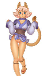 Rule 34 | 00s, animal ears, blue eyes, blush, bottomless, cat ears, cat tail, final fantasy, final fantasy xi, highres, japanese clothes, mithra (ff11), pink hair, pubic hair, tail