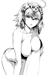 Rule 34 | 1girl, ahoge, arm support, bikini, breasts, cleavage, fate/grand order, fate (series), greyscale, halterneck, headpiece, highres, jeanne d&#039;arc (fate), jeanne d&#039;arc alter (avenger) (fate), jeanne d&#039;arc alter (fate), looking at viewer, medium breasts, monochrome, nekoi mie, parted lips, short hair, sketch, solo, swimsuit
