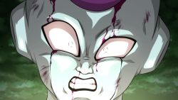 Rule 34 | 1boy, absurdres, blank eyes, blood, blood on face, bruise, bruise on face, clenched teeth, cloud, cloudy sky, dragon ball, dragonball z, frieza, green sky, highres, injury, light, male focus, portrait, sky, solo, srojam, teeth