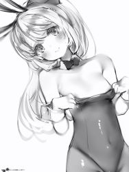 Rule 34 | 1girl, adjusting clothes, adjusting leotard, animal ears, bad id, bad pixiv id, bare shoulders, blush, bow, bowtie, breasts, closed mouth, covered navel, cowboy shot, detached collar, fake animal ears, greyscale, groin, head tilt, highres, hoshino meguri, indie virtual youtuber, leotard, long hair, looking at viewer, monochrome, nanashi (nlo), nipple slip, nipples, pantyhose, playboy bunny, ponytail, rabbit ears, simple background, small breasts, smile, solo, standing, virtual youtuber, white background, wrist cuffs