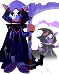 Rule 34 | 1boy, black sclera, budgie177, colored sclera, commentary, cosplay, death (entity), english commentary, grim reaper, grim reaper (cosplay), halloween, highres, holding, holding scythe, male focus, metal sonic, non-humanoid robot, red eyes, robot, scythe, solo, sonic (series), white background