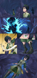 Rule 34 | 1boy, 1girl, avatar: the last airbender, avatar legends, black hair, blind, bracelet, cave, faceless, faceless male, green eyes, hairband, highres, ibenz009, jewelry, magic circle, nickelodeon, petrification, scared, spell, surprised, toph bei fong