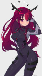 Rule 34 | 1girl, absurdres, blue eyes, bodysuit, heterochromia, highres, hololive, hololive english, horns, irys (hololive), long hair, magui3, multicolored hair, neon genesis evangelion, plugsuit, pointy ears, purple eyes, purple hair, rebuild of evangelion, red hair, solo, virtual youtuber