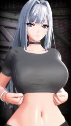 Rule 34 | 1girl, 3d, animated, blobcg, blue eyes, breasts, breasts out, clothes lift, ethel (xenoblade), grey hair, highres, large breasts, lifting own clothes, long hair, lowres, navel, nipples, opaluva, presenting, shirt lift, smile, solo, sound, tagme, video, xenoblade chronicles (series), xenoblade chronicles 3