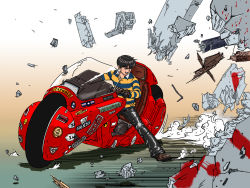 Rule 34 | 1980s (style), 1boy, akira (manga), artist request, black hair, bmw, canon (company), citizen (company), company name, gloves, gradient background, honda, kaneda shoutarou&#039;s bike, kaneda shoutarou (akira), male focus, motor vehicle, motorcycle, oldschool, open mouth, outdoors, retro artstyle, shirt, shoei, short hair, simple background, smile, smiley face, solo, source request, striped clothes, striped shirt, vehicle