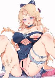 Rule 34 | 1girl, absurdres, armpit crease, au ra, warrior of light (ff14), bar censor, belt, belt bra, belt buckle, blonde hair, blue belt, blue choker, blue dress, blue eyes, blush, breasts, buckle, censored, chain, choker, cleavage, clothing cutout, covered navel, deep skin, dildo, dragon dildo, dragon girl, dragon horns, dragon tail, dress, egg vibrator, feet out of frame, final fantasy, final fantasy xiv, grabbing own thigh, hair ribbon, hand on another&#039;s thigh, highres, horns, impossible clothes, impossible dress, jewelry, large breasts, leg belt, long hair, looking at viewer, multiple belts, nipples, o-ring, one breast out, open mouth, out of character, pussy juice, ribbon, scales, sex toy, simple background, sitting, skindentation, solo, spiked dildo, spread legs, star ornament, tail, torn clothes, underboob, underboob cutout, vibrator, white background, white belt, zhazhapao