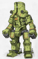 Rule 34 | cherno alpha, double deck, full body, graphite (medium), green theme, highres, mecha, mixed media, no humans, pacific rim, robot, standing, traditional media