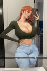 Rule 34 | 1girl, absurdres, breasts, denim, highres, jeans, large breasts, lips, nami (one piece), one piece, pants, phone, saigalisk, solo, wide hips