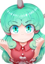 Rule 34 | blouse, collared shirt, commentary request, dollyspica, komano aunn, red shirt, shirt, simple background, tagme, touhou, white background