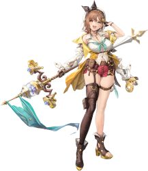 Rule 34 | 1girl, artist request, asymmetrical clothes, asymmetrical sleeves, atelier (series), atelier ryza, atelier ryza 2, azur lane, belt, beret, blue neckerchief, blush, braid, breasts, brown eyes, brown hair, buttons, dress shirt, earrings, feet, full body, garter straps, gloves, gold trim, hair ornament, hairclip, hand up, hat, high heels, highres, holding, holding staff, jewelry, key, key necklace, large breasts, leather, leather belt, leather gloves, legs, long sleeves, looking at viewer, looking away, nail polish, neckerchief, necklace, official art, open mouth, pink nails, red shorts, reisalin stout, sandals, shirt, short hair, short shorts, shorts, single thighhigh, sleeveless, sleeveless shirt, smile, solo, sparkle, staff, standing, star (symbol), teeth, thick thighs, thigh strap, thighhighs, thighs, toeless footwear, toenail polish, toenails, toes, transparent background, upper teeth only, white hat, white shirt