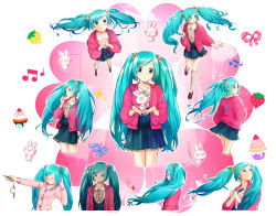 Rule 34 | 1girl, aqua eyes, aqua hair, bad id, bad pixiv id, blush, cardigan, cellphone, floating hair, from above, hatsune miku, highres, kneehighs, long hair, looking up, matsuda suzuri, multiple views, own hands together, perspective, phone, rabbit, scrunchie, skirt, socks, striped clothes, striped socks, twintails, vertical-striped clothes, vertical-striped socks, very long hair, vocaloid