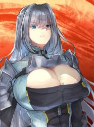 Rule 34 | 1girl, armor, blue eyes, breast tattoo, breasts, cleavage, cleavage cutout, clothing cutout, ethel (xenoblade), eyebrows, highres, large breasts, long hair, omikuji (6954), shoulder armor, solo, tattoo, very long hair, xenoblade chronicles (series), xenoblade chronicles 3