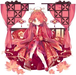 Rule 34 | 1girl, aged down, ahoge, ark order, bed frame, bed sheet, bug, butterfly, butterfly hair ornament, curtains, double bun, dress, earrings, fenghuang (ark order), fire, flower, gold trim, hair bun, hair flower, hair ornament, hair stick, insect, jewelry, long hair, long sleeves, looking at viewer, official art, orange eyes, pillow, red dress, red footwear, red hair, sidelocks, sitting, smile, socks, solo, tachi-e, tassel, transparent background, tsukimi (xiaohuasan), very long hair, white socks
