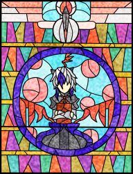 Rule 34 | 1girl, bad id, bad pixiv id, book, faux traditional media, female focus, head wings, highres, horns, koutyousan, multicolored hair, short hair, solo, stained glass, tokiko (touhou), touhou, wings