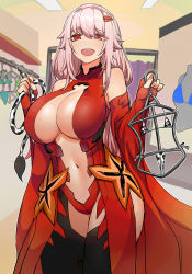 Rule 34 | 1girl, absurdres, anal tail, animal print, bare shoulders, bikini, breasts, butt plug, center opening, commission, cow print, cowboy shot, detached sleeves, fake tail, fingerless gloves, gloves, guilty crown, hair ornament, hairclip, highres, kaiend, large breasts, micro bikini, pink hair, red eyes, sex toy, smile, solo, swimsuit, tail, twintails, yuzuriha inori