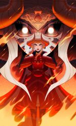 Rule 34 | 1girl, armor, artist request, blush, cape, closed mouth, edelgard von hresvelg, fire, fire emblem, fire emblem: three houses, gloves, hair ornament, hair ribbon, edelgard von hresvelg (hegemon husk), highres, horns, long hair, long sleeves, looking at viewer, nintendo, purple eyes, red cape, ribbon, simple background, smile, solo, uniform, white hair