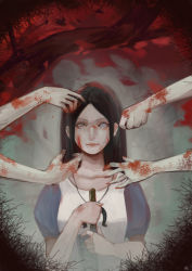 Rule 34 | 1girl, absurdres, alice: madness returns, american mcgee's alice, closed mouth, hand focus, highres, long hair, looking at viewer, solo