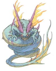 Rule 34 | 1boy, artbook, breath of fire, claws, concept art, dragon, fire, full body, looking at viewer, male focus, no humans, official art, simple background, solo, white background, yoshikawa tatsuya