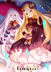 Rule 34 | 2girls, abigail williams (fate), abigail williams (third ascension) (fate), absurdres, bare shoulders, black bow, black headwear, black panties, blonde hair, bloomers, blue eyes, blush, bow, breasts, bug, butterfly, closed mouth, colored skin, dual persona, fate/grand order, fate (series), forehead, hair bow, hat, highres, insect, keyhole, long hair, long sleeves, looking at viewer, multiple girls, multiple hair bows, hugging object, orange bow, panties, parted bangs, pink eyes, polka dot, polka dot bow, qyan, sleeves past fingers, sleeves past wrists, small breasts, smile, stuffed animal, stuffed toy, teddy bear, thighs, third eye, underwear, white bloomers, white hair, white skin, witch hat