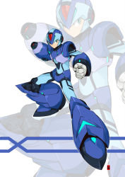 Rule 34 | 1boy, android, armor, clenched hand, green eyes, harymachinegun, helmet, male focus, mega man (series), x (mega man), mega man x (series), pauldrons, shoulder armor, solo, standing