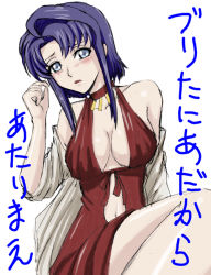 Rule 34 | 00s, 1girl, blue eyes, blue hair, blush, breasts, cecile croomy, cleavage, code geass, dress, large breasts, matching hair/eyes, short hair, solo, translated