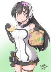 Rule 34 | 1girl, african penguin (kemono friends), animal ears, black eyes, black gloves, black hair, gloves, kemono friends, kemono friends v project, long hair, looking at viewer, multicolored hair, necktie, shirt, shoes, simple background, skirt, smile, solo, tail, taurine 8000mg, virtual youtuber, white shirt