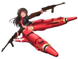Rule 34 | 1girl, ;d, a9b (louis814), animal ears, beretta model 38, brown hair, dog ears, dog tail, dual wielding, federica n. doglio, green eyes, gun, highres, holding, long hair, military, military uniform, navel, one eye closed, open mouth, panties, red panties, simple background, smile, solo, strike witches, strike witches: kurenai no majo-tachi, striker unit, submachine gun, tail, underwear, uniform, weapon, white background, world witches series