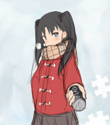 Rule 34 | 1girl, black hair, blush, fate/stay night, fate (series), jigsaw puzzle, looking at viewer, puzzle, scarf, shuuichi, sketch, solo, tohsaka rin, twintails