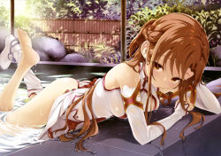 Rule 34 | 10s, 1girl, absurdres, ass, asuna (sao), bare shoulders, barefoot, boots, brown eyes, brown hair, buriki, clothes lift, detached sleeves, end card, feet, highres, lips, long hair, long legs, looking at viewer, lying, matching hair/eyes, md5 mismatch, official art, onsen, panties, partially submerged, resized, resolution mismatch, scan, shoes, single shoe, single thighhigh, skirt, skirt lift, soles, solo, source larger, sword art online, thighhighs, toes, underwear, water, wet, wet clothes, wet hair, white panties, white thighhighs