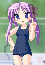 Rule 34 | 00s, 1girl, hiiragi kagami, lucky star, neopure, one-piece swimsuit, school swimsuit, solo, swimsuit, twintails