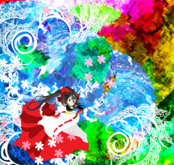 Rule 34 | 1girl, abstract, colorful, female focus, flower, hakurei reimu, kazaana, nature, plant, psychedelic, solo, touhou