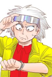 Rule 34 | 1boy, back to the future, clock, emmett brown, male focus, red shirt, shirt, tagme, white background, white hair